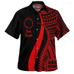 Men's Casual Shirts Colourful Cook Islands Hawaiian Shirt For Men Polynesian 3d Printed Short Sleeves Tops Summer Beach Lapel Button Blouse