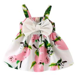 Summer Baby Girl Dress Lemon Print born Infant Dresses Cute Bow Gowns Princess Birthday for Clothes 04Y 240518