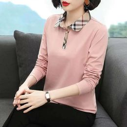 Polo Collar Pure Cotton Polo Shirt Short-Sleeved T-shirt Womens Summer Mom Middle-Aged Loose Slimming Top 240517