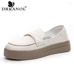 Casual Shoes DRKANOL Fashion Women Loafers Genuine Leather Slip On Flat Spring Shallow Platform Round Toe Solid Color