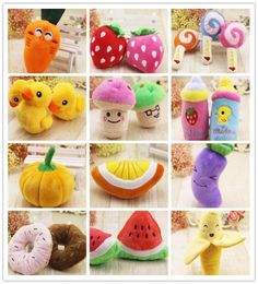 Various Dog Toy Lovely Pet Puppy Cat Plush Toy Sound Chew Squeaker Funny Chicken Banana Stra Duck Shaped Toys7374778