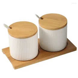 Storage Bottles Ceramic Sugar Jar With Lids And Spoons Condiment Jars For Home Kitchen Canister Tea Coffee Spice White