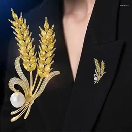 Brooches Golden Wheat Ear Brooch For Women's Fashionable And Creative Crystal Accessories Suit Coat Jacket