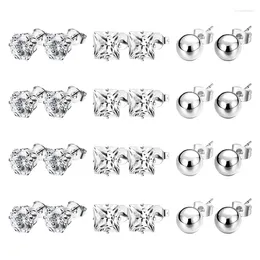 Stud Earrings 12 Pairs Stainless Steel Crystal For Men Women Cz Zircon Ear Piercing Earring Boy Girls Jewellery