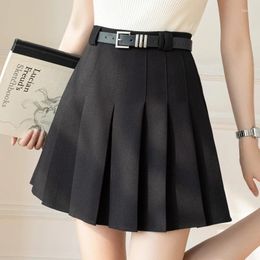 Skirts QOERLIN With Belt Women Mini Pleated Skirt 2024 Summer JK High Waist Slim A-Line Female Fashion Casual Saias Mujer