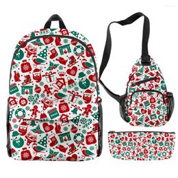 Backpack Hip Hop Novelty Funny Christmas 3D Print 3pcs/Set Pupil School Bags Travel Laptop Chest Bag Pencil Case