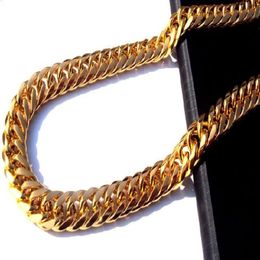 FREE SHIPPING Heavy MENS 24K REAL SOLID GOLD FINISH THICK MIAMI CUBAN LINK NECKLACE CHAIN 285o