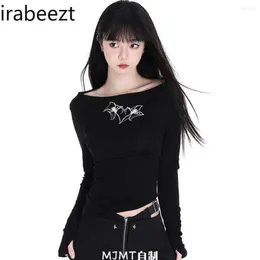 Women's T Shirts One-line Shoulder Long-sleeved T-shirt Women Small Collarbone Slimming Base Shirt Senior Feeling Top Autumn Casual Blouse