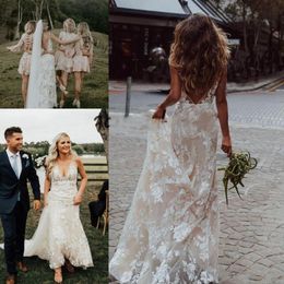 Modest Beach Bohemian Mermaid Wedding Dresses V-neck Backless Sweep Train Country Wedding Dress Bridal Gowns vestidos de Noiva robes 220e