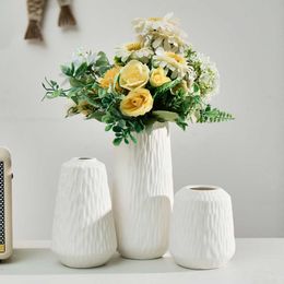 Vases Ceramic vase set three piece white ornaments home living room ceramic flower arrangement decorative H240517