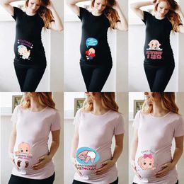 Maternity Tops Tees Women Pregnancy T-shirt Clothing Cute Baby Print Pregnant Maternity T Shirts Women Summer Tshirts Baby Announcment Tops Tees Y240518