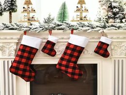 Christmas Stockings Family Xmas Tree Decoration Fireplace Hanging Stocking Candy Gift Bag Santa Classic Red Black Buffalo Plaid Ho8653129