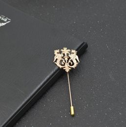 Whole Bronze Gold Silver Tone Classic Hollow Double Lion Lapel Pins For Men Suit Accessories Stick Brooch Pins Wedding Party 9697036