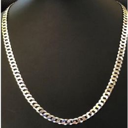 Men's Shiny 7mm Flat Curb Miami Cuban Chain Solid 925 Silver ITALY MADE 2996