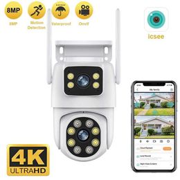 Wireless Camera Kits 4K 8MP PTZ WIFI camera dual lens dual screen IP camera outdoor 4MP high-definition automatic tracking security CCTV monitoring iSee J240518