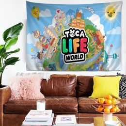 Tapestries Toca Boca Life World Game Anime Tapestry Wall Hanging Decoration Household Home Decor