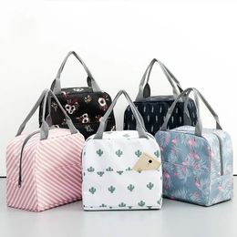 Functional Pattern Cooler Lunch Box Portable Insulated Canvas Bag Thermal Food Picnic Bags For Women Kids 240506
