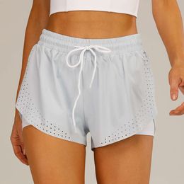 Lu alinhamento de shorts esportivo de verão feminino dupla camada laser buracos ginástica calça curta ginng women shorts de ioga bolsos