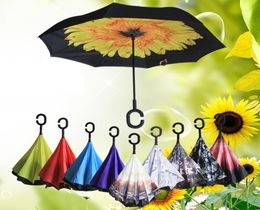 Umbrella Whole Store 63 Patterns Sunny Rainy Umbrella Reverse Folding Inverted Umbrellas With C Handle Double Layer Windproof 1590407