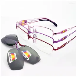 Sunglasses Frames Half Glasses Eyeglasses Frame Women Pink Belt Magnet Myopia Clip Purple Polarized Wine Red Uv Protection