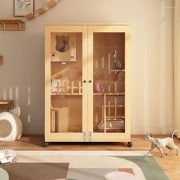 Cat Carriers Modern Simple KattenKabinet Closed Wooden Tempered Glass Ventilate Living Room Movement Toilet Gato Crash Pet Product LVBK