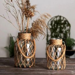 Vases Rustic Hanging Glass Vase With Art Rope Vintage Dry Flower Floral Display Bottle Transparent Table DIY Home Decor
