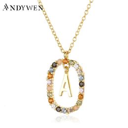 ANDYWEN 925 Sterling Silver Gold Letters A Z Initial M S C K Alphabet Pendente Long Chain Necklace Say My Name Fine Jewellery 240511