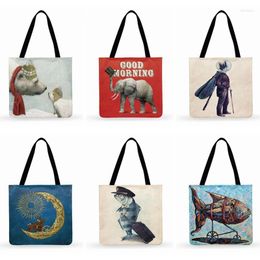 Shopping Bags Nordic Literary Illustrations Print Tote Bag Women Casual Ladies Shoulder Beach Foldable Reusable