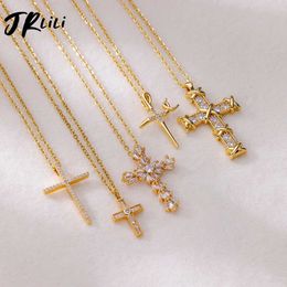 Pendant Necklaces Zircon Cross Pendant Necklace Womens Gold Stainless Steel Necklace 2024 Trend Gothic Jewellery Gift Free Delivery J240516