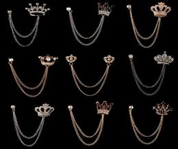 Pins Brooches Fashion Crown Rhinestones Brooch Crystal Tassel Chain Collar Suit Shirt Lapel Pin Luxulry Wedding Jewelry Accessori1672344