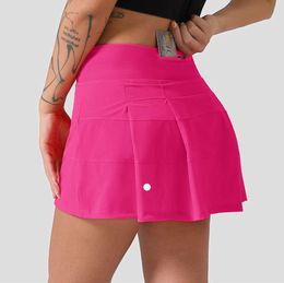 LU 2024 Rise Mid Pleated Tennis Skirt 2つのポケット女性ショーツヨガスポーツショートスカート6612ess
