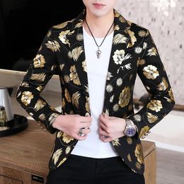 Men's Suits Men Golden Flower Print Blazers 2024 Spring Formal Dress Tuxedo Casual Slim Fit Suit Jacket / High Quality Fashion Clothing