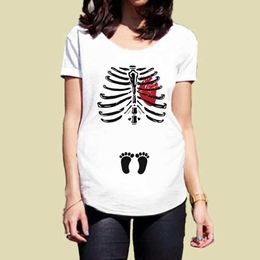 Maternity Tops Tees Funny T-Shirts Maternity Clothes Baby Girl Skeleton Cute Pregnancy Clothing Bump Tshirt Pregnant Short Sleeve Tees Top Black Y240518