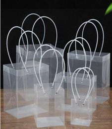 Clear PVC Gift Bags with Handle Flower Bouquet Transparent Shopping Bag Gift Wrap Tote for Baby Shower Weddings Favour Wed Gifts wr3710788