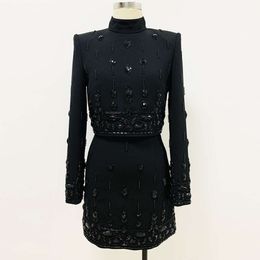 Kvinnors kostymer Blazers Star Fashion New Heavy Industry Nail Bead Inlaid Diamond Short Top Half kjol Set Two Pieces