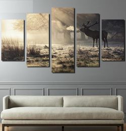 5 Pieces Canvas Painting for living room home decor Winter deer Posters HD Prints wall art picture2574824