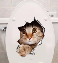 waterproof Cat Dog 3D Wall Sticker Hole View Bathroom Toilet Living Room Home Decor Decal Poster Background Wall Stickers8121524