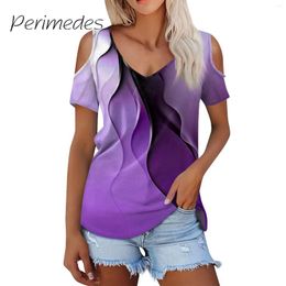 Women's T Shirts Tees For Women Summer Exquisite Printed Off-Shoulder Tee Shirt V-Neck Fashion Casual Short Sleeve Top Chic 2024 Camisetas