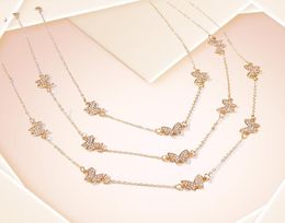 Sparkling rhinestone diamond butterfly multi layer choker necklace for women girls gold color ins fashion designer317N8456206