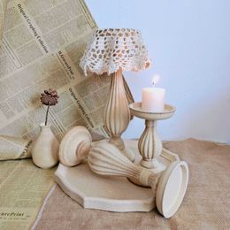 Candle Holders European style candlestick wooden white embryo decoration plain body home stay ins photography H240517