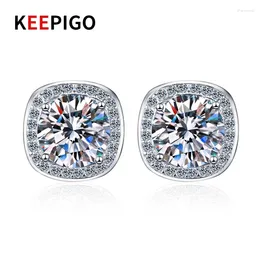 Stud Earrings KEEPIGO S925 Sterling Silver Luxury Simple Round Cut White Gold 1ct Moissanite Square For Women Fine Jewelry Gifts