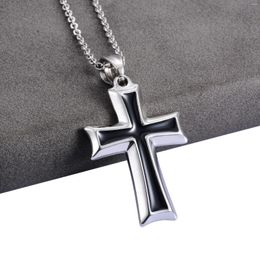 Pendant Necklaces Fashion Stainless Steel Cross Necklace Women Men Christian Charms For Chain Choker Black Silver Colour Jewellery Accessory