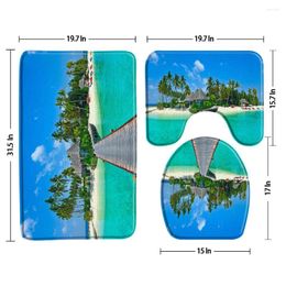 Bath Mats Beach Coconut Tree Landscape 3Pcs Bathroom Rug Set Non Slip Ocean Natural Scenery Decor Toilet Cover U-Shaped Pad