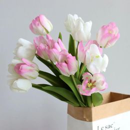 Decorative Flowers High-quality Tulip Imitation Flower PU Hand Feel Moisturising Bouquet Artificial Wedding Home Plastic Decoration Flow