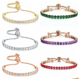 Tennis Cubic Zirconia Trendy Bracelet For Women White Yellow Rose Gold Bangle Jewellery Gift Girl Teens Ladies Wife Mother Sister Drop Dhsjj