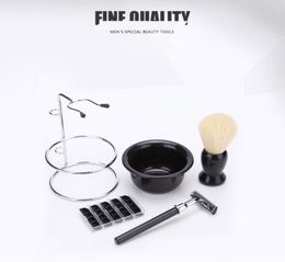 shaving care set brush stainless steel stand soap bowl professional beard moustache tool father or mens gift Razor Blades7639019