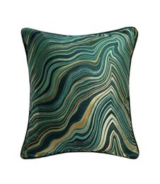 Contemporary Dark Green Stripes Geometric Pillow Case Modern Square 45x45cm Rope Pipping Jacquard Woven Home Floor Sofa Cushion Co6447339