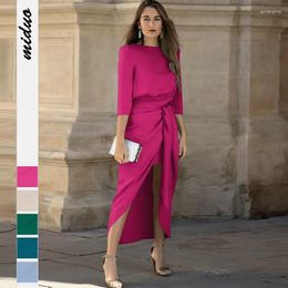 Casual Dresses Elegant Satin Women Long Maxi Dress Office Lady Evening Wedding Party Streetwear Bodycon High Waist Bandage Robe Vestidos