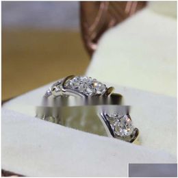 Wedding Rings Vecalon Moissanite 3 Colours Gem Simated Diamond Cz Engagement Band Ring For Women 10Kt White Yellow Gold Filled Female Otyax