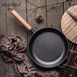 Pans 25cm Cast Iron Frying Pan With Wooden Handle Non-Stick For Omelette Uncoated Gas Stove Electric Ceramic